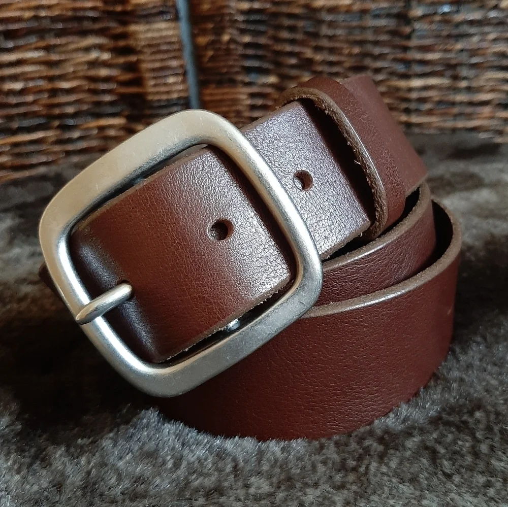 Eddie Bauer Belt Large Brown Leather Brass Western Rodeo Minimalist Office Boho